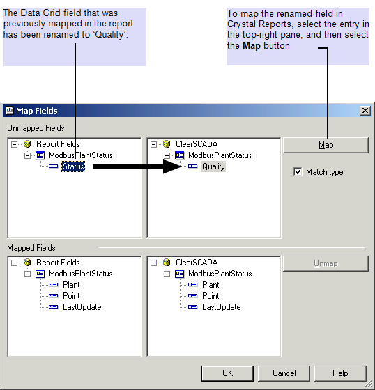 Crystal Reports Driver Guide Map Field Changes to a Custom Table